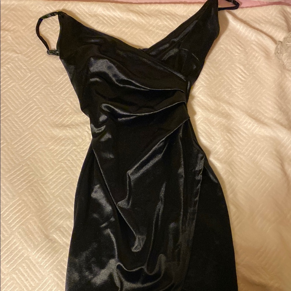 Iris Black Asymmetrical Ruched Cocktail Dress